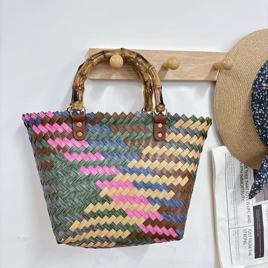 Handwoven basket bag with bamboo handles Stornfield