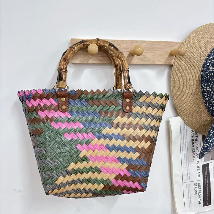 Handwoven basket bag with bamboo handles Stornfield