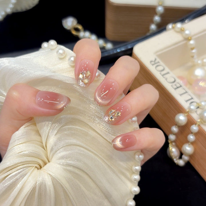 Elegant Press-On Nail Set with Gem Accents