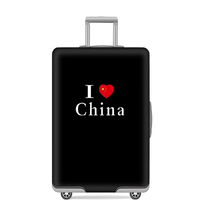 Unisex nan elastic motif suitcase cover made of stretchable polyester with handle and wheel openings Stornfield