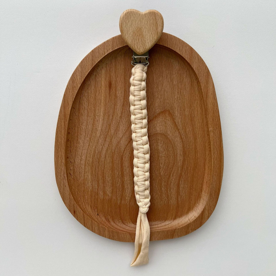 Braided Cotton Pacifier and Teether Clip with Heart Wooden Safety Clamp
