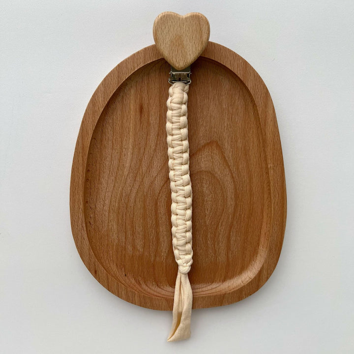 Braided Cotton Pacifier and Teether Clip with Heart Wooden Safety Clamp
