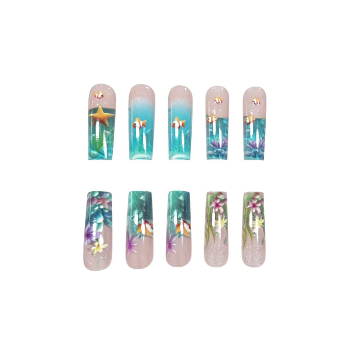 Artistic Underwater-Themed Nail Art Extensions Stornfield