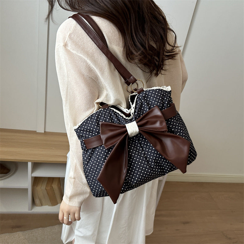 Polka Dot Bow Accent Handbag