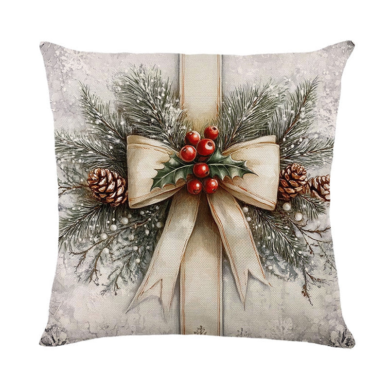 Christmas Pine & Poinsettia Decorative Throw Pillow Cover with Hidden Zipper