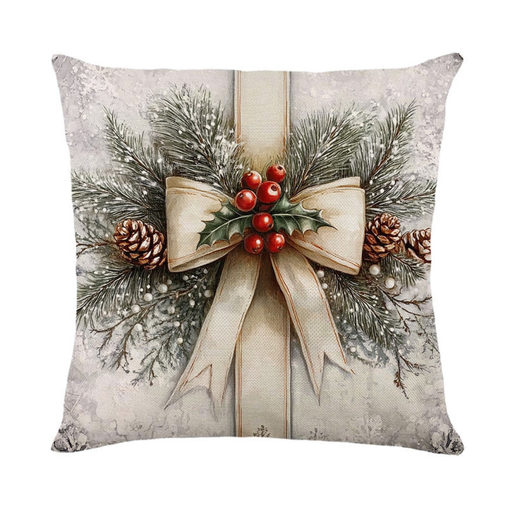 Christmas Pine & Poinsettia Decorative Throw Pillow Cover with Hidden Zipper