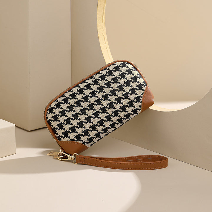 Elegant Houndstooth Zip Pouch Stornfield