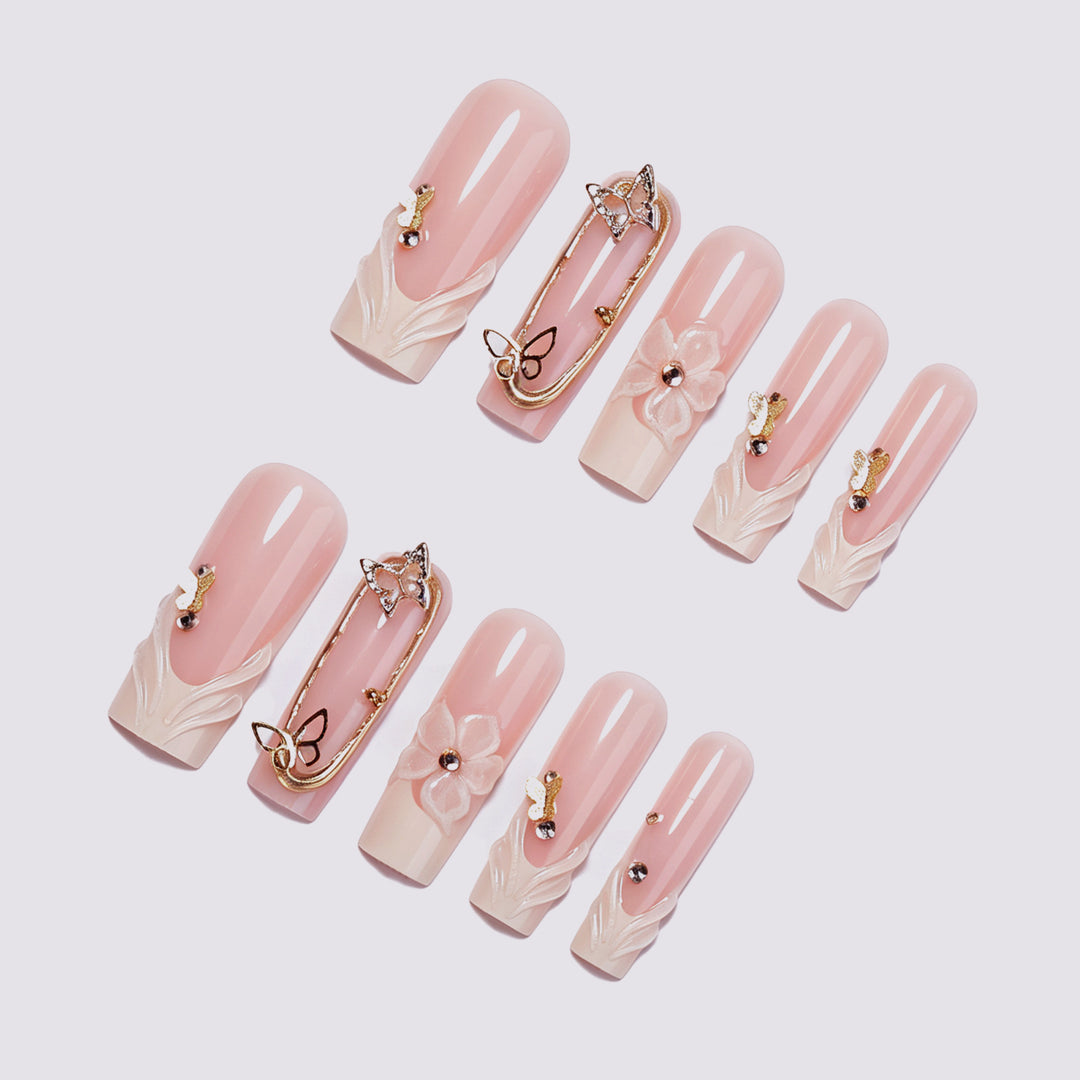Elegant 3D Floral Press-On Nail Set Stornfield