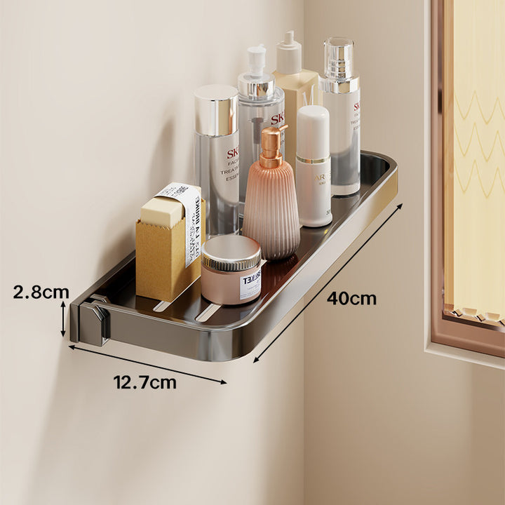 Wall-Mounted Slim Adhesive Bathroom Shelf Tray with Slotted Drainage and Rounded Edges