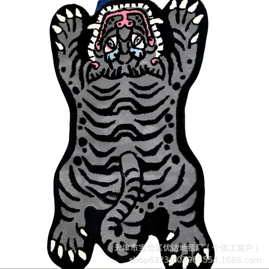 Tiger-Shaped Embroidered Accent Rug