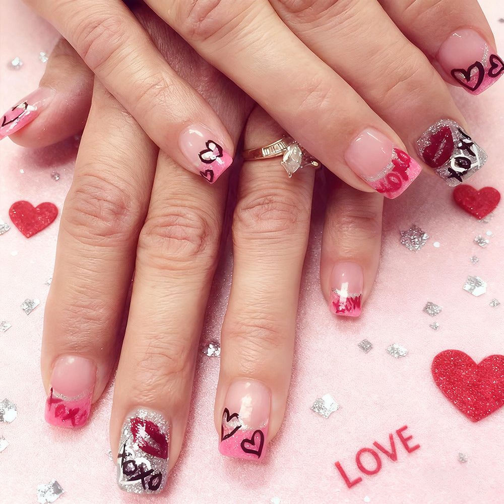 Romantic Heart-Themed Press-On Nail Art Stornfield