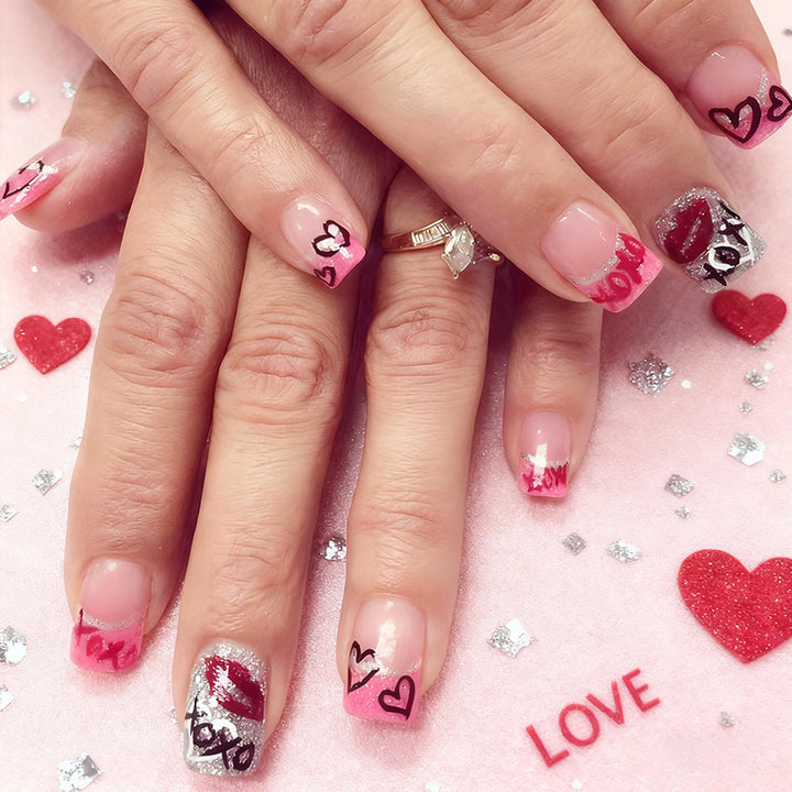Romantic Heart-Themed Press-On Nail Art Stornfield