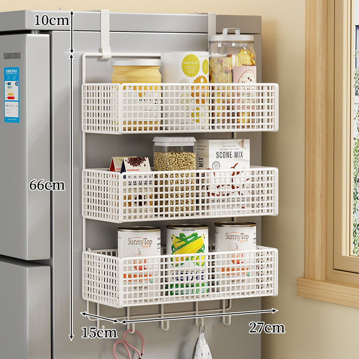Over-the-Fridge Stacked Metal Mesh Hanging Storage Basket