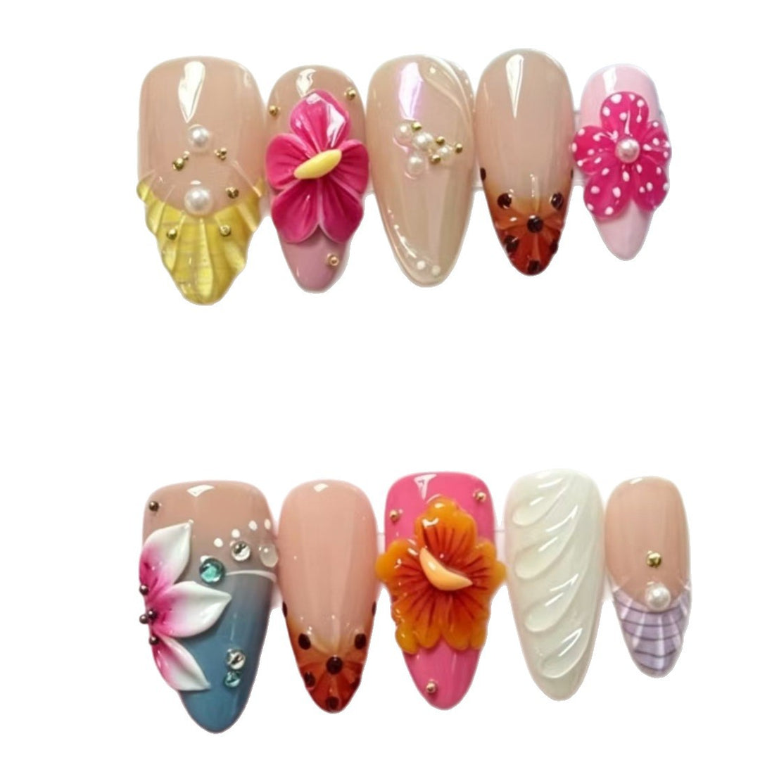 Decorative Press-On Nail Art Set with Floral Accents