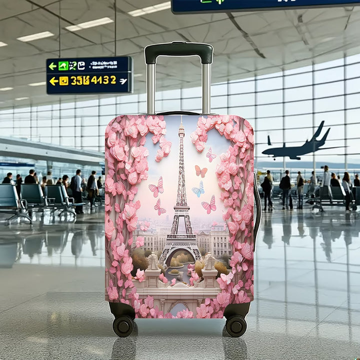 Unisex nan elastic suitcase cover with three-dimensional flower and butterfly design for trolley with zipper and slip-resistant interior fastening Stornfield