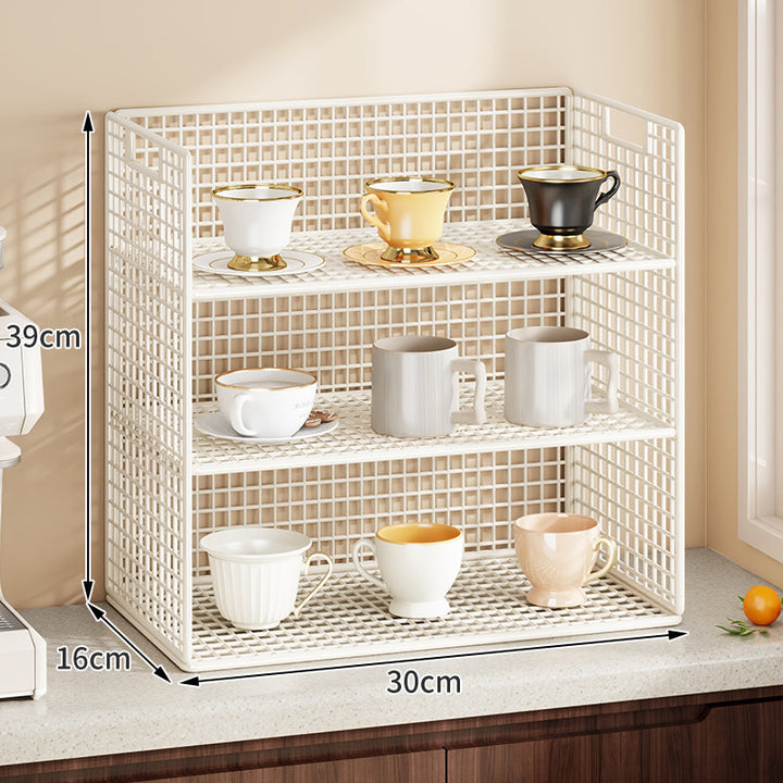 Double-Tier Metal Grid Countertop Organizer Shelf for Cups and Kitchenware