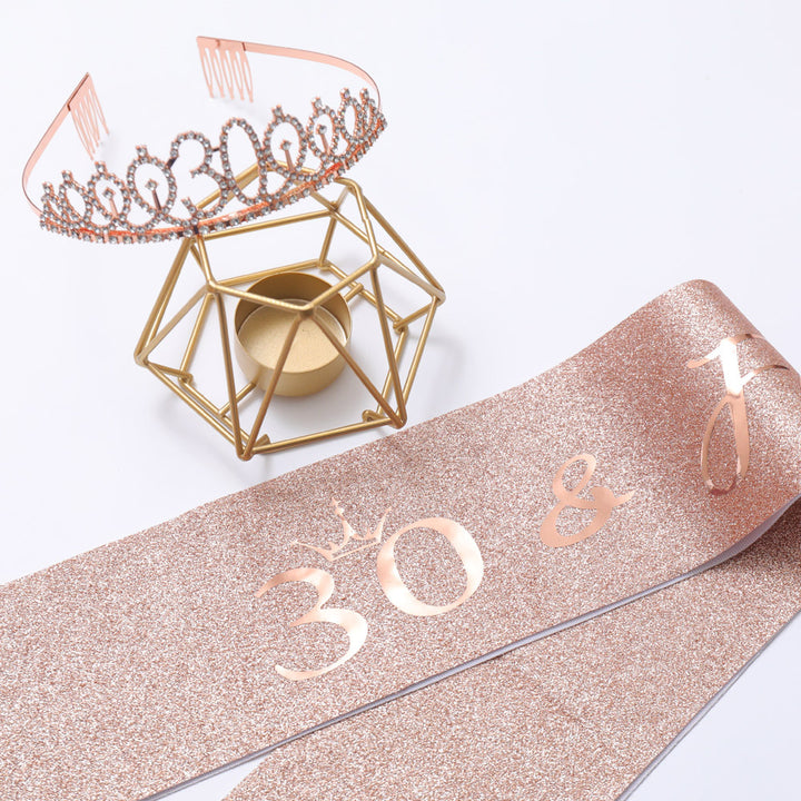 Women Crystal-Embellished Birthday Crown with Personalized Sash Stornfield