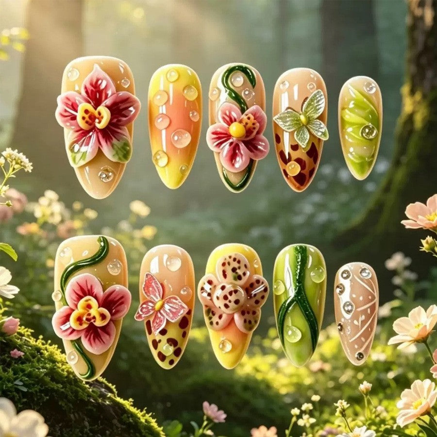 Nail art set with floral design and accents Stornfield