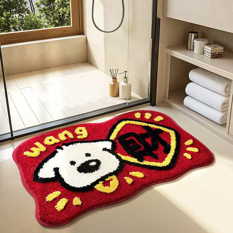 Charming Red Fruit-Themed Plush Bath Mat for Bathroom