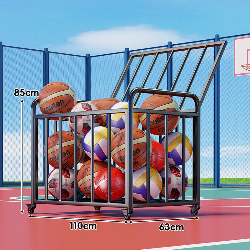 Heavy-Duty Wheeled Sports Ball Storage Cart with Tilted Return Rack