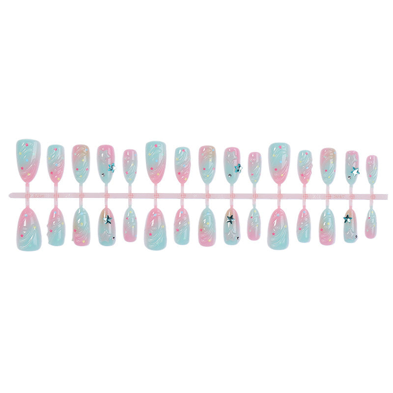 Acrylic nail set with creative star and gradient designs Stornfield