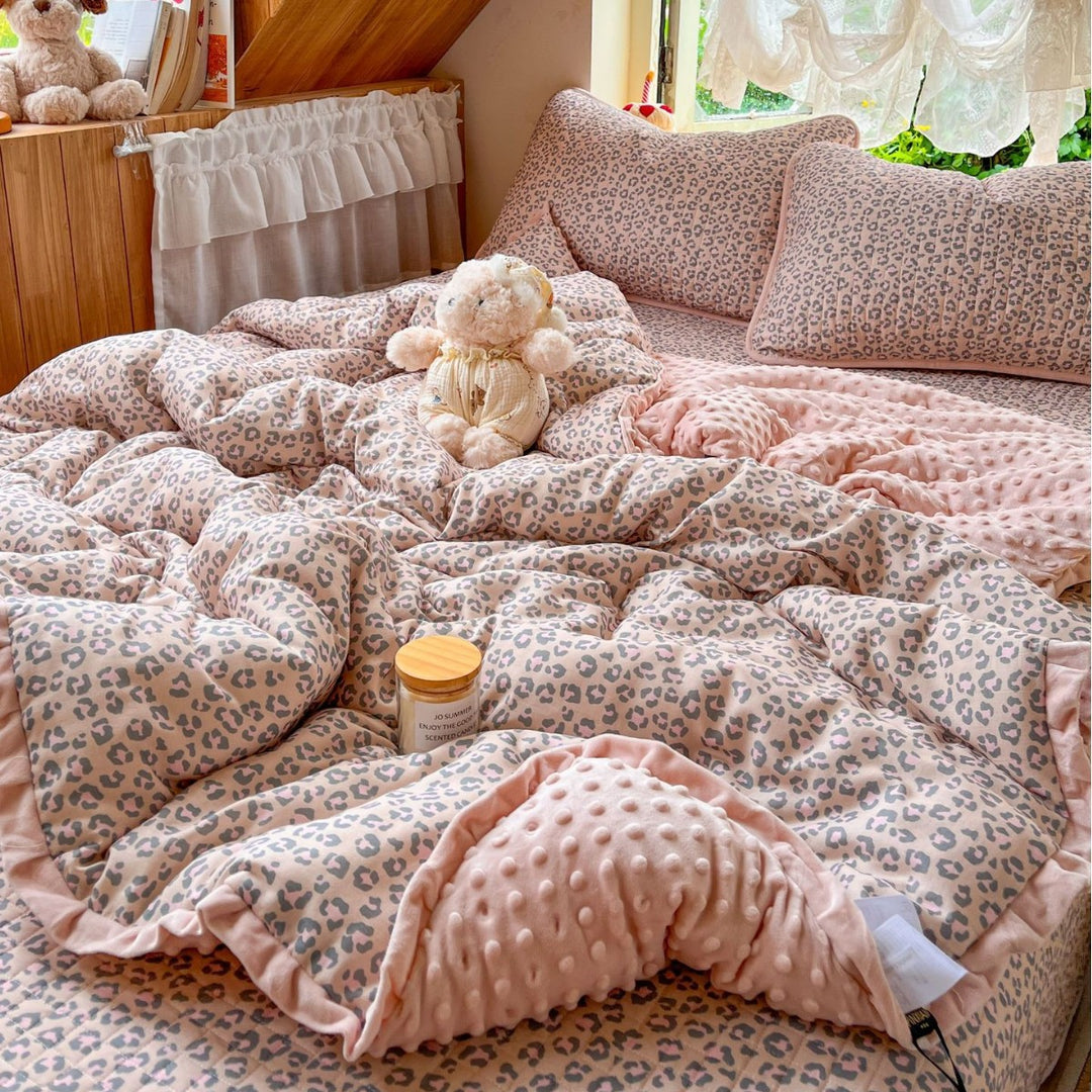 Children's Quilted Reversible Minky-Back Duvet Comforter Set with Ruffled Edge