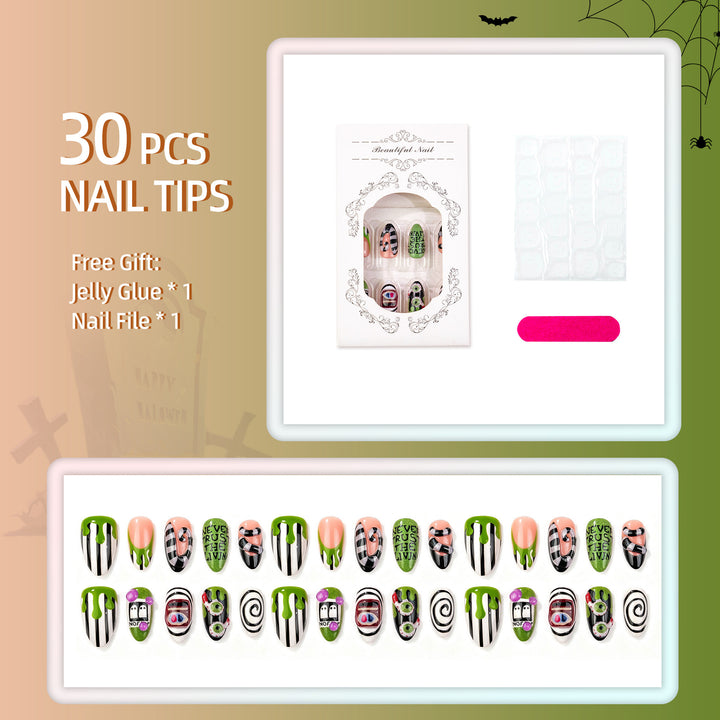 Halloween-Themed Press-On Nail Set with Spooky Designs