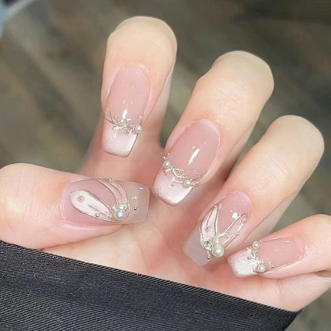 Decorative Press-On Nail Set with Pearl Accents Stornfield