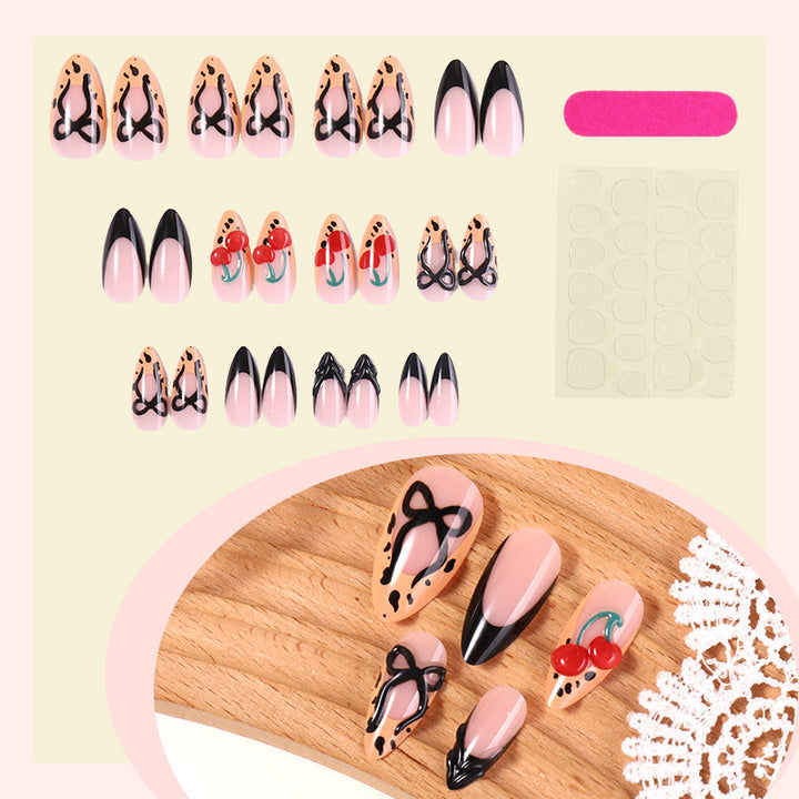Creative Nail Art Press-On Set with Bow and Cherry Designs Stornfield