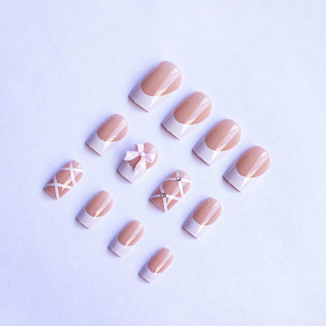 Premium Decorative Press-On Nails with Bow and Rhinestone Accents Stornfield