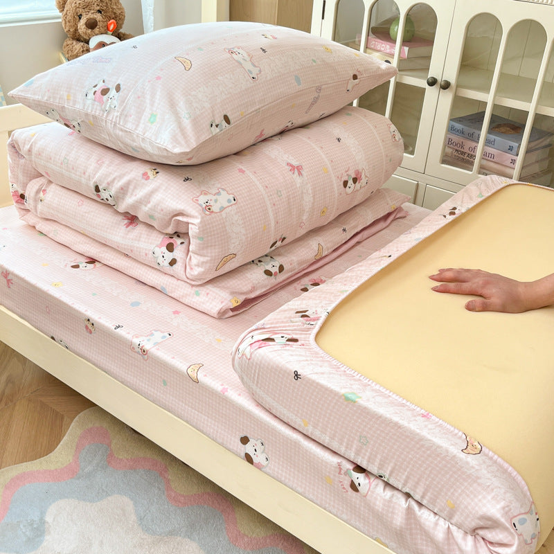 Floral Cotton Sateen Bedding Set with Quilted Duvet Pillow and Memory Foam Topper