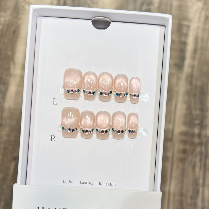 Elegant Reusable Press-On Nail Set with Rhinestone Accents Stornfield