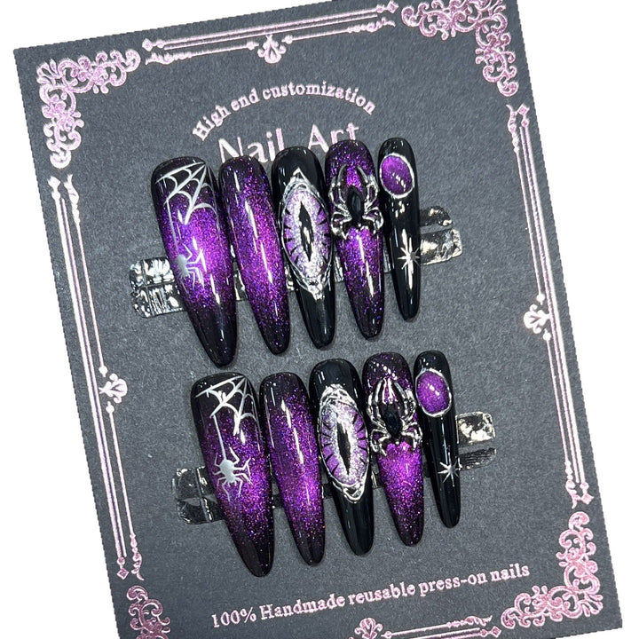 Glamorous Stiletto Press-On Nail Art Set with Celestial Design Stornfield