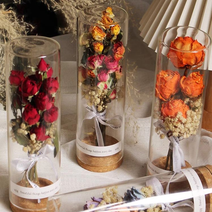 Preserved Flower Display in Elegant Glass Cylinder
