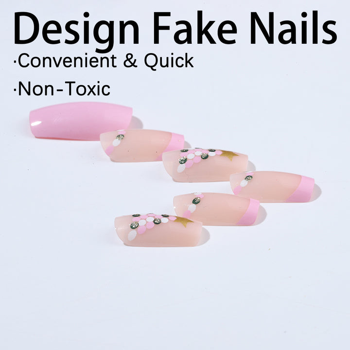 Artificial nail set with festive Christmas tree design and glitter decorations Stornfield
