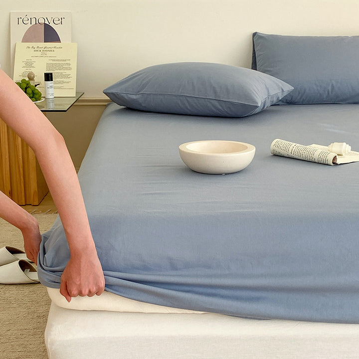 Deep-Pocket Elasticized Fitted Sheet Set with Sateen-Feel Pillowcases
