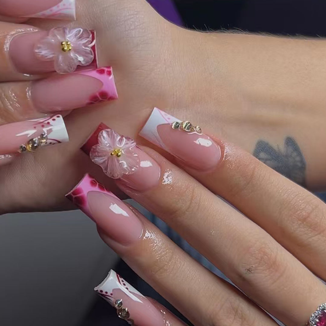 Elegant 3D Floral Press-On Nail Extensions Stornfield