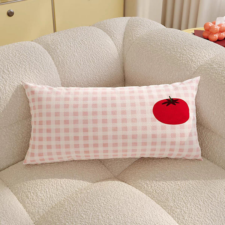 Decorative Gingham Check Throw Pillow with Tomato Design
