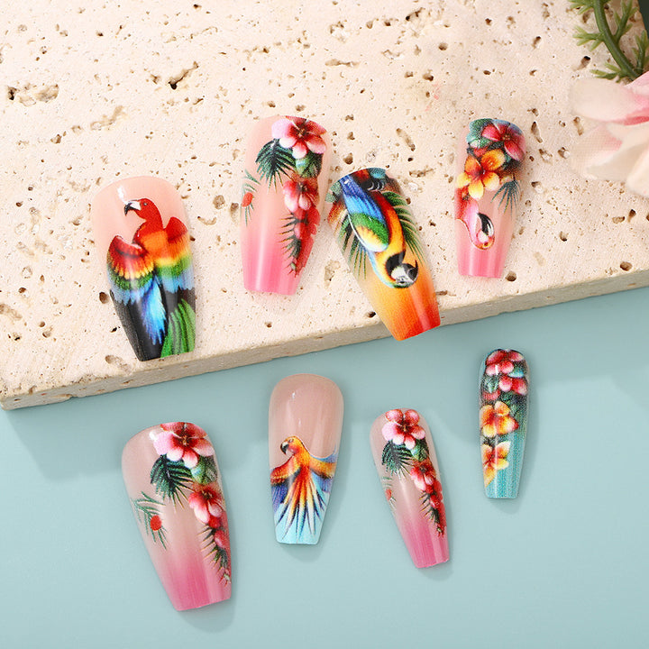 Artificial Nails Set with Tropical Bird Design Stornfield