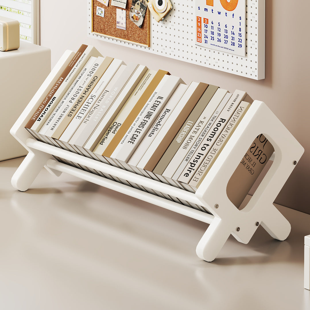 Angled Bamboo Desktop Book and Magazine Rack with Non-Slip Rods