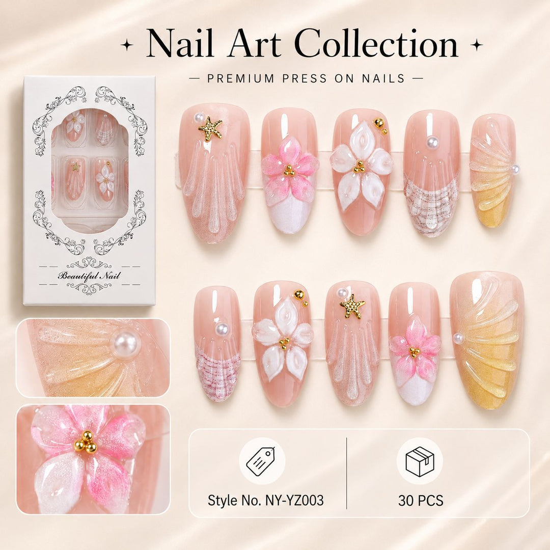 Premium Artifical Nails with Floral Designs Stornfield