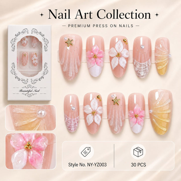 Premium Artifical Nails with Floral Designs Stornfield
