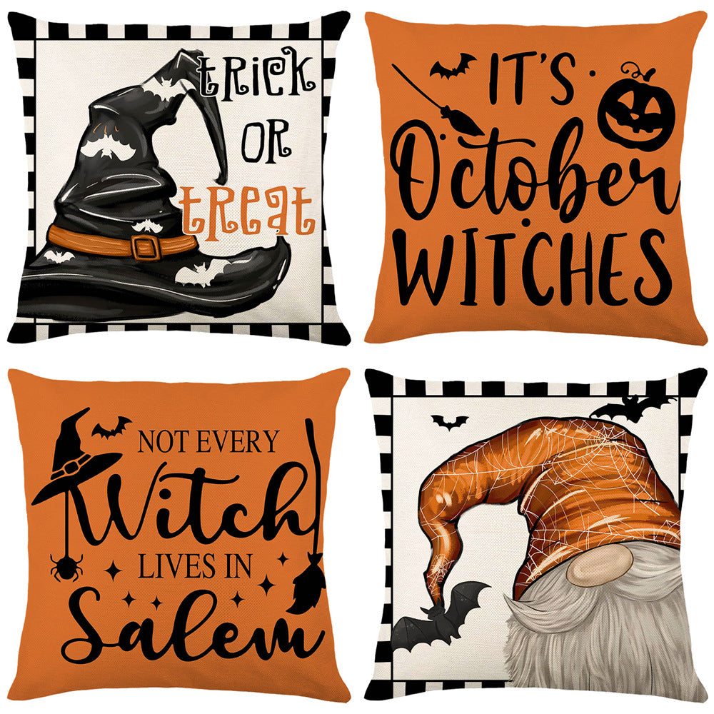 Halloween Decorative Cotton-Linen Throw Pillow Cover 'It's October Witches'