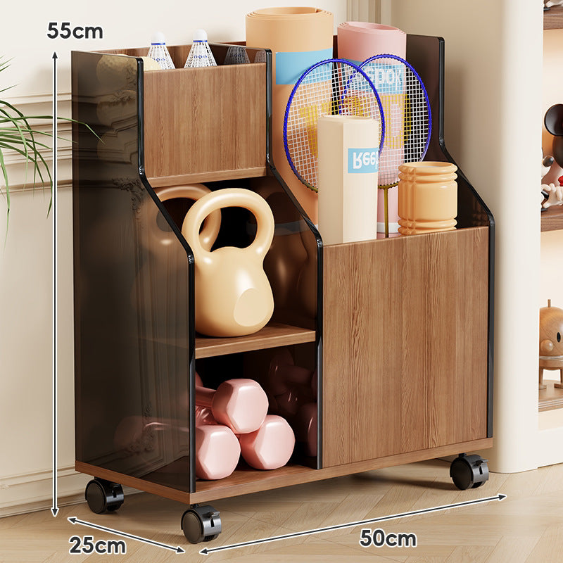 Mobile Compact Multi-Compartment Home Fitness Storage Cart with Rolling Wheels