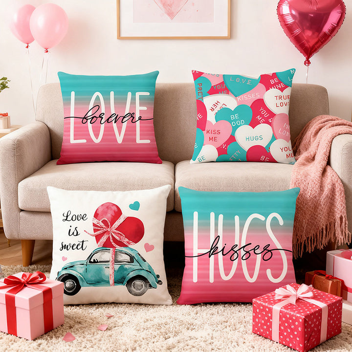 Decorative Cotton-Linen Conversation Heart Throw Pillow Cover with Hidden Zipper