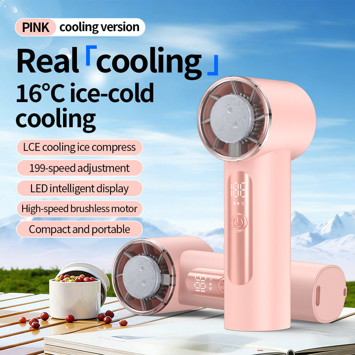 Unisex nan handheld cooling fan with ice cartridge and LED display Stornfield