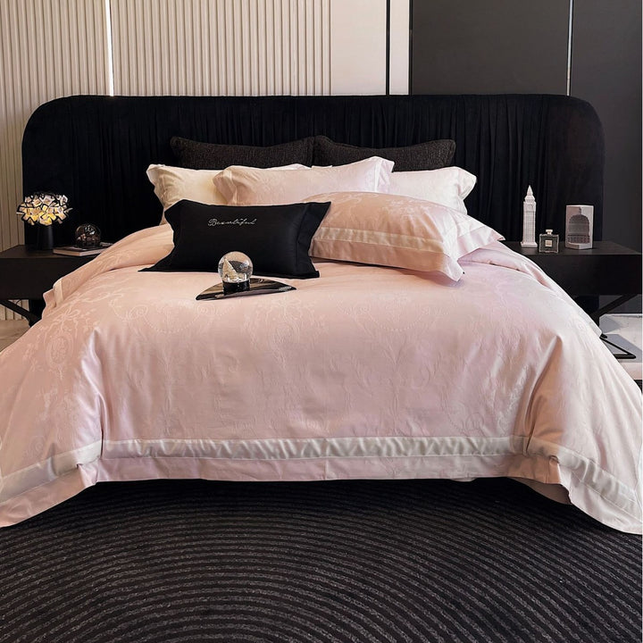 Jacquard cotton satin bed linen set with delicate medallion structure and satin border