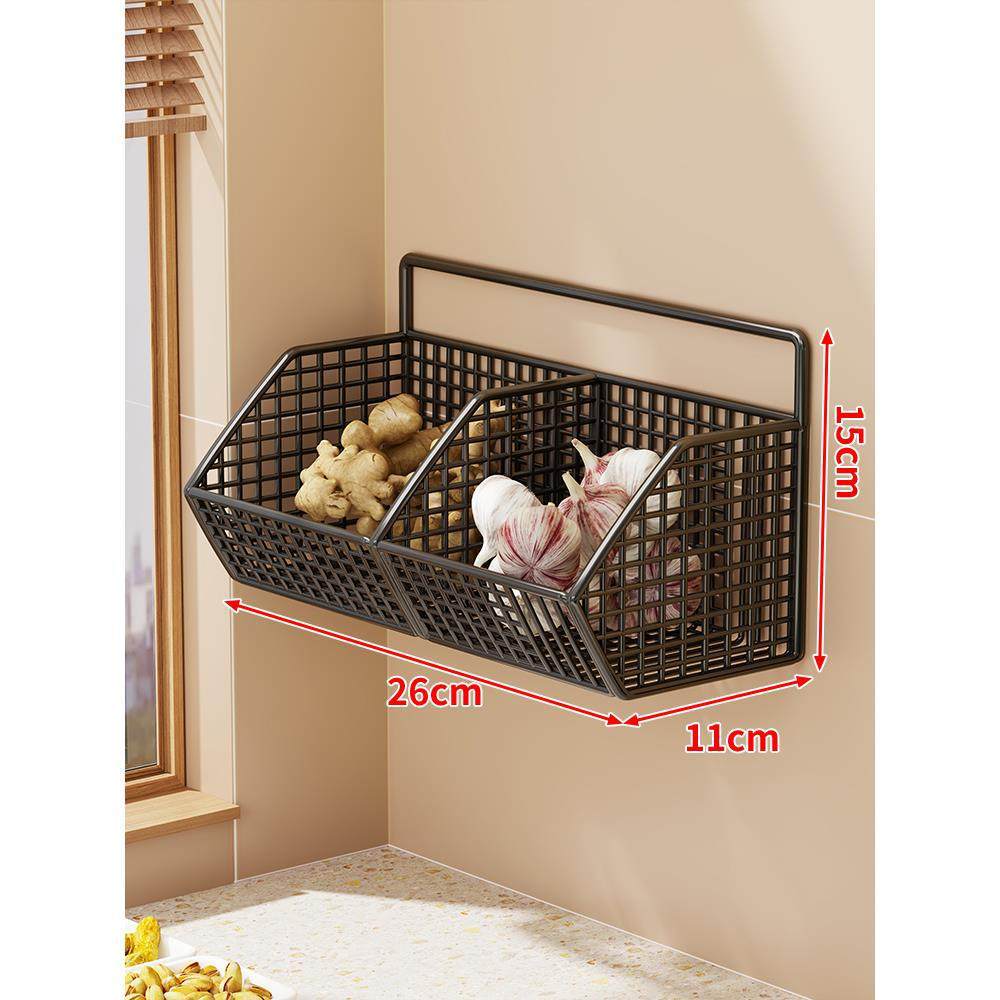Wall-Mounted Dual-Tier Ventilated Kitchen Produce Storage Basket