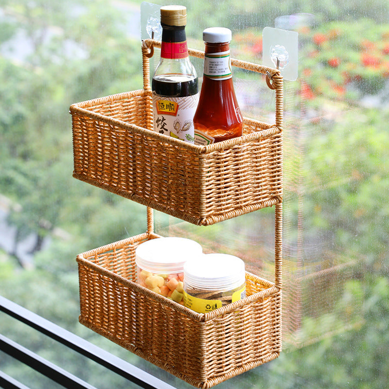 Double-Tier Woven Storage Basket with Handle Stornfield