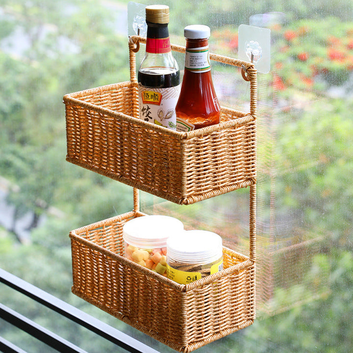 Double-Tier Woven Storage Basket with Handle Stornfield